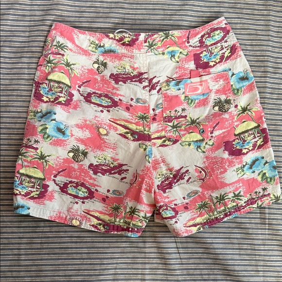 Old Navy Hawaiian Board Shorts Mens Pink Tropical Postcard Print Size 2 - Picture 4 of 10